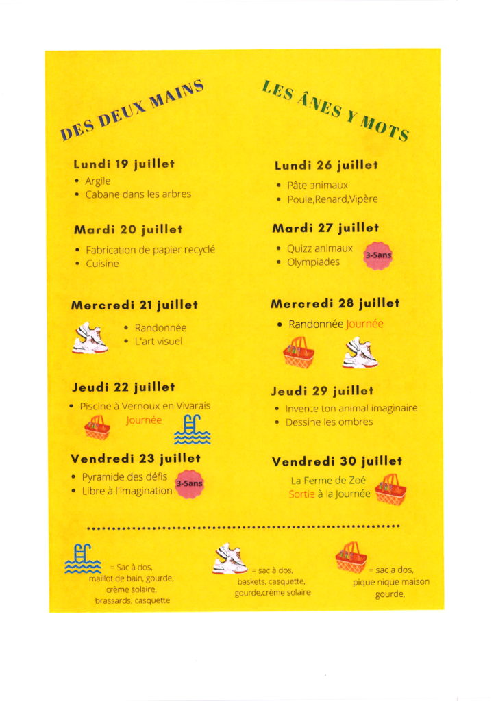 programme été du 19/07 au 30/07