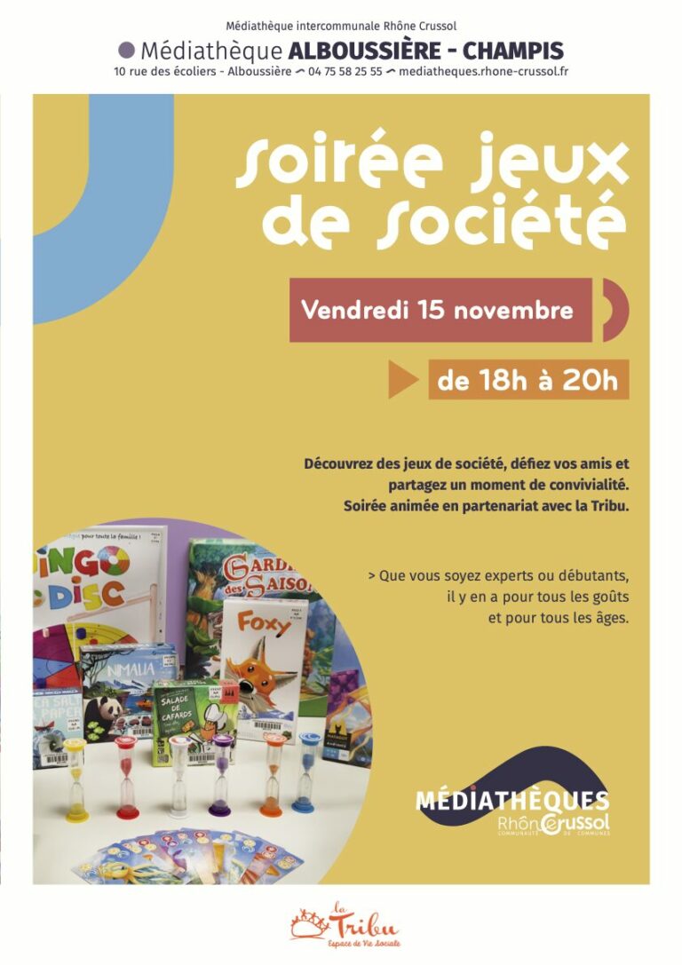 SOIREE JEUX DE SOCIETE le vendredi 15 novembre