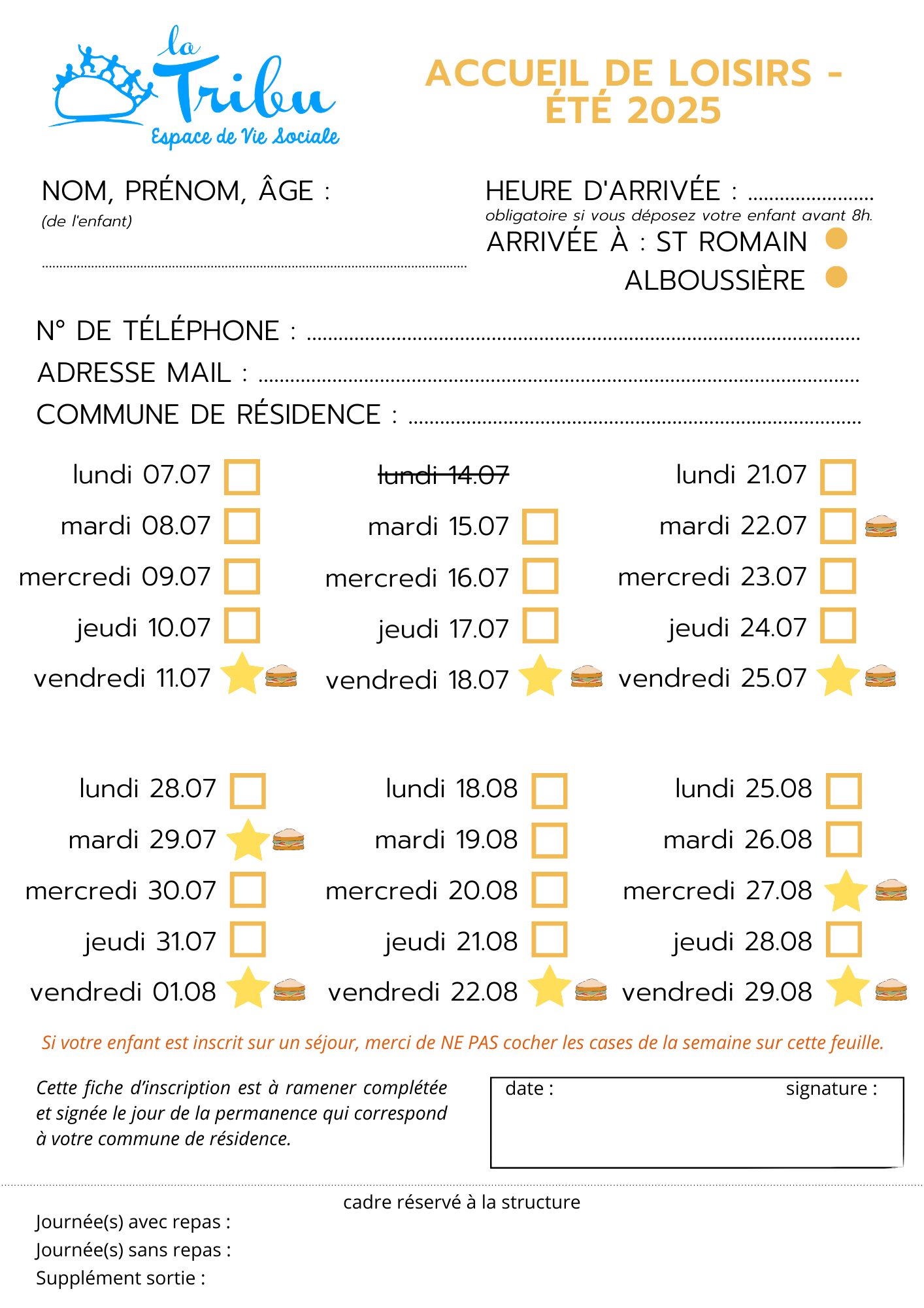 FICHE INSCRIPTION ETE 2025