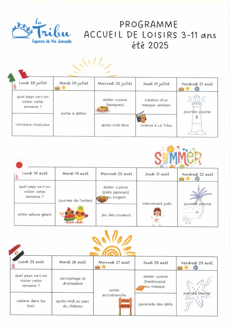 programme du 28 juillet au 29 août