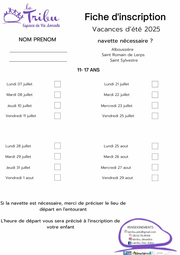 ADOS ETE 2025 FICHE INSCRIPTION