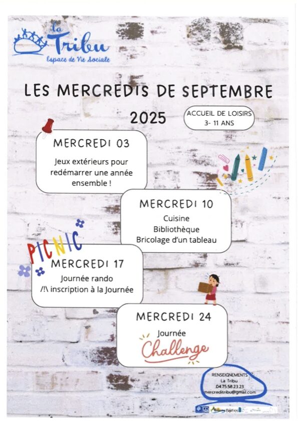 Programme activités MERCREDIS de SEPTEMBRE