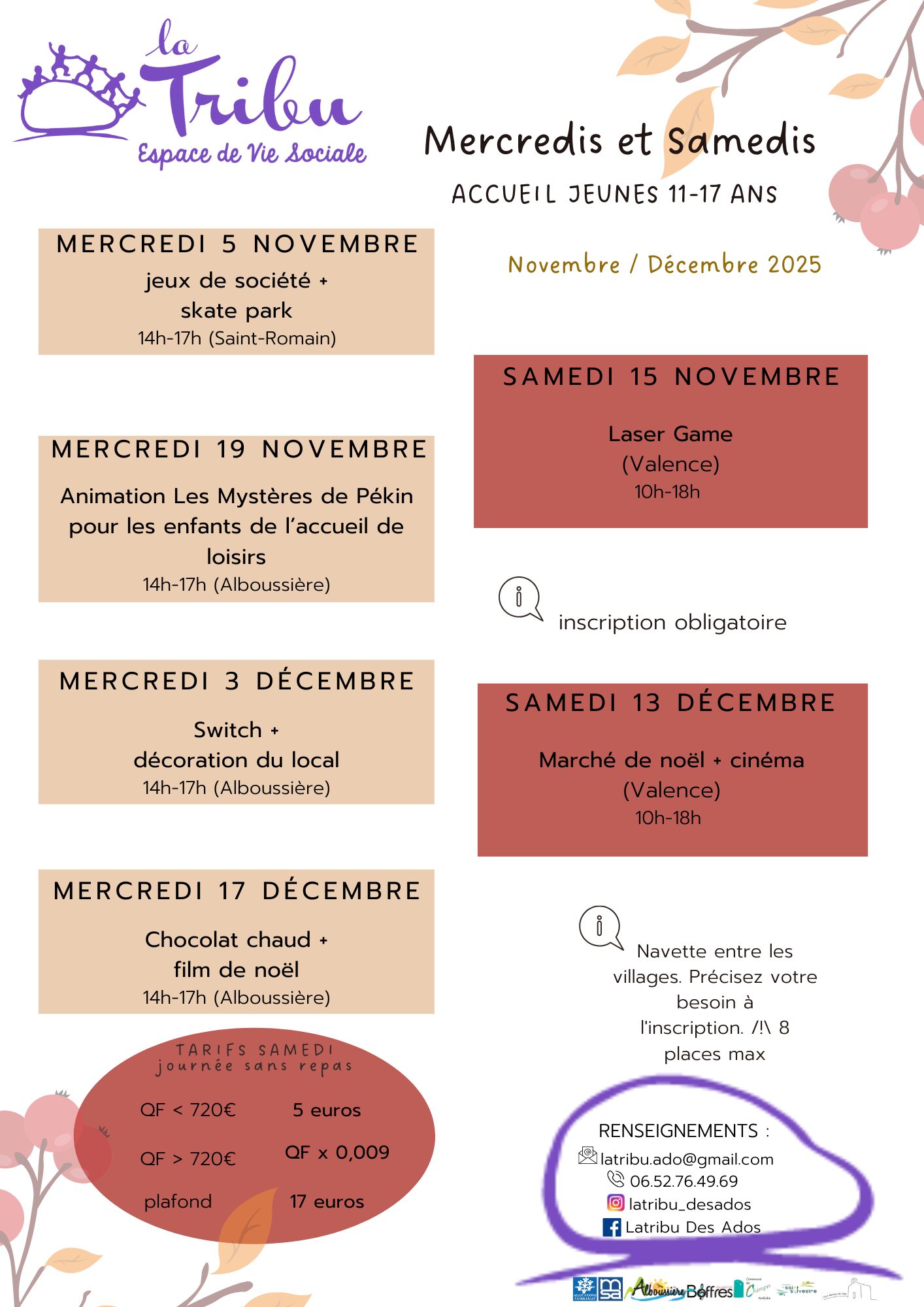 ADOS/ mercredis, samedis novembre et décembre