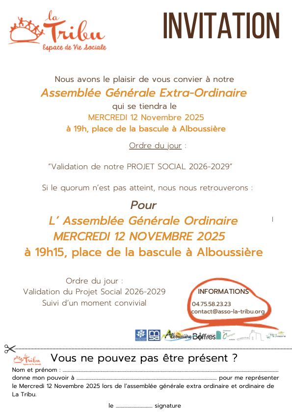 ASSEMBLÉE GÉNÉRALE LE MERCREDI 12 NOVEMBRE À 19H00