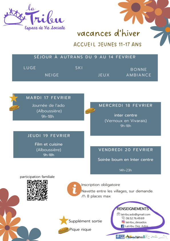 Vacances d'hiver ADOS 2026 - programme activités