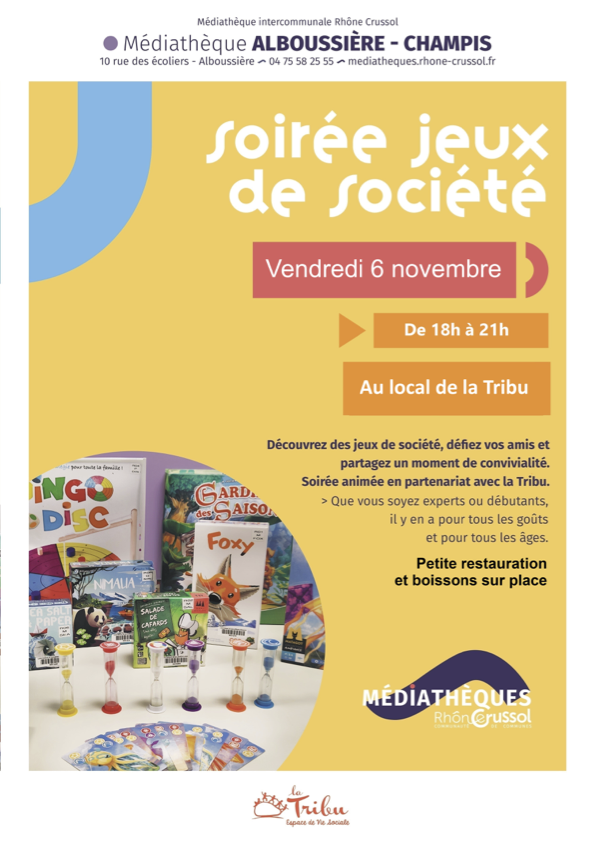 SOIREE JEUX ALBOUSSIERE LE vendredi 06 novembre